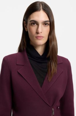 Knitted blazer with asymmetric front zip, Dark Purple