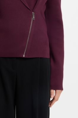 Knitted blazer with asymmetric front zip, Dark Purple
