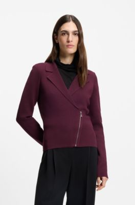 Knitted blazer with asymmetric front zip, Dark Purple
