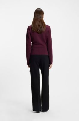 Knitted blazer with asymmetric front zip, Dark Purple