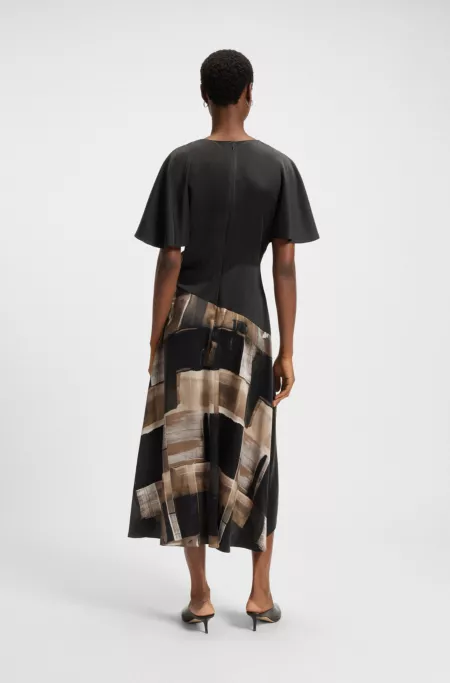 Silk dress with modern print