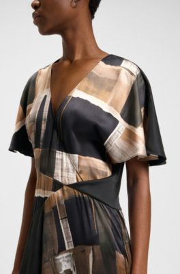 Silk dress with modern print, Patterned