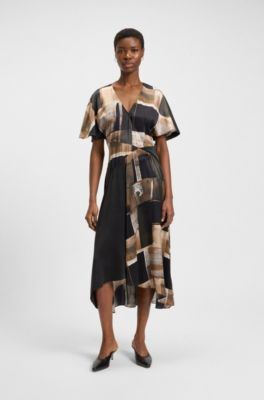 Silk dress with modern print, Patterned