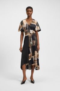 Silk dress with modern print, Patterned