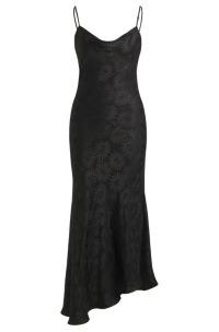 Robe en jacquard à fleurs avec base asymétrique, Noir à motif