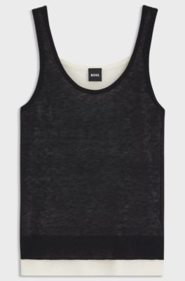 Gebreide tanktop met gelaagd ontwerp, Wit / Zwart