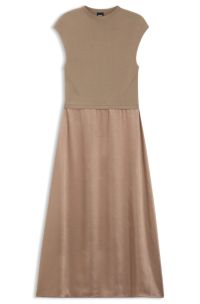 Knitted dress with satin skirt, Beige