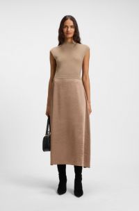 Vestido de punto con falda de satén, Beige