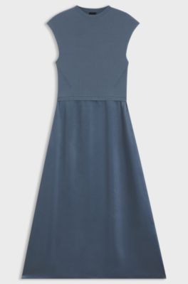 Robe en maille avec jupe en satin, Bleu