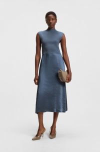 Gebreide jurk met satijnen rok, Blauw