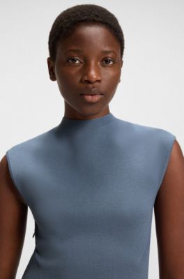 Vestido de punto con falda de sat&eacute;n, Azul