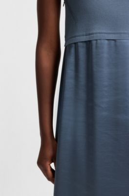 Vestido de punto con falda de sat&eacute;n, Azul