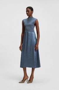 Knitted dress with satin skirt, Blue