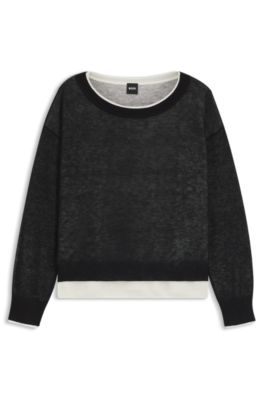 Knitted sweater with layered design, White / Black