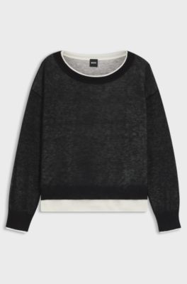 Knitted sweater with layered design, White / Black