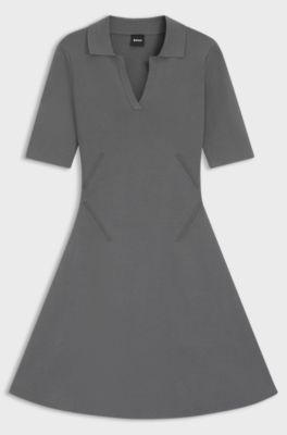 Knitted dress with skipper collar, Dark Grey