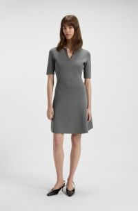 Knitted dress with skipper collar, Dark Grey