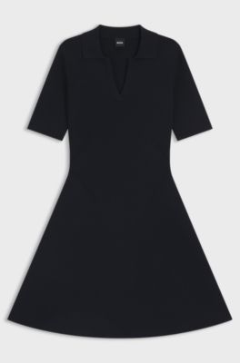 Knitted dress with skipper collar, Dark Blue