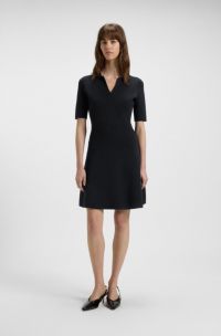 Vestido de punto con cuello abierto, Azul oscuro