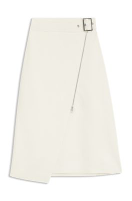 Belted skirt with faux zip, Natural