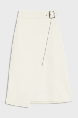 Belted skirt with faux zip, Natural