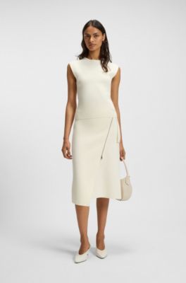 Belted skirt with faux zip, Natural