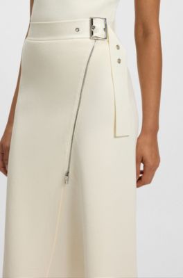 Belted skirt with faux zip, Natural