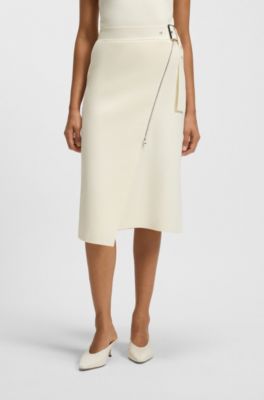Belted skirt with faux zip, Natural