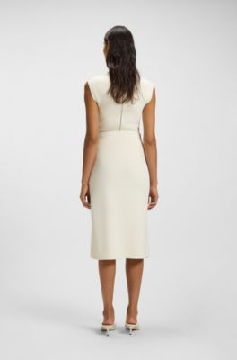 Belted skirt with faux zip, Natural