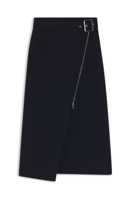 Belted skirt with faux zip, Dark Blue