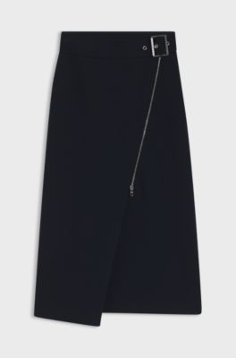 Belted skirt with faux zip, Dark Blue