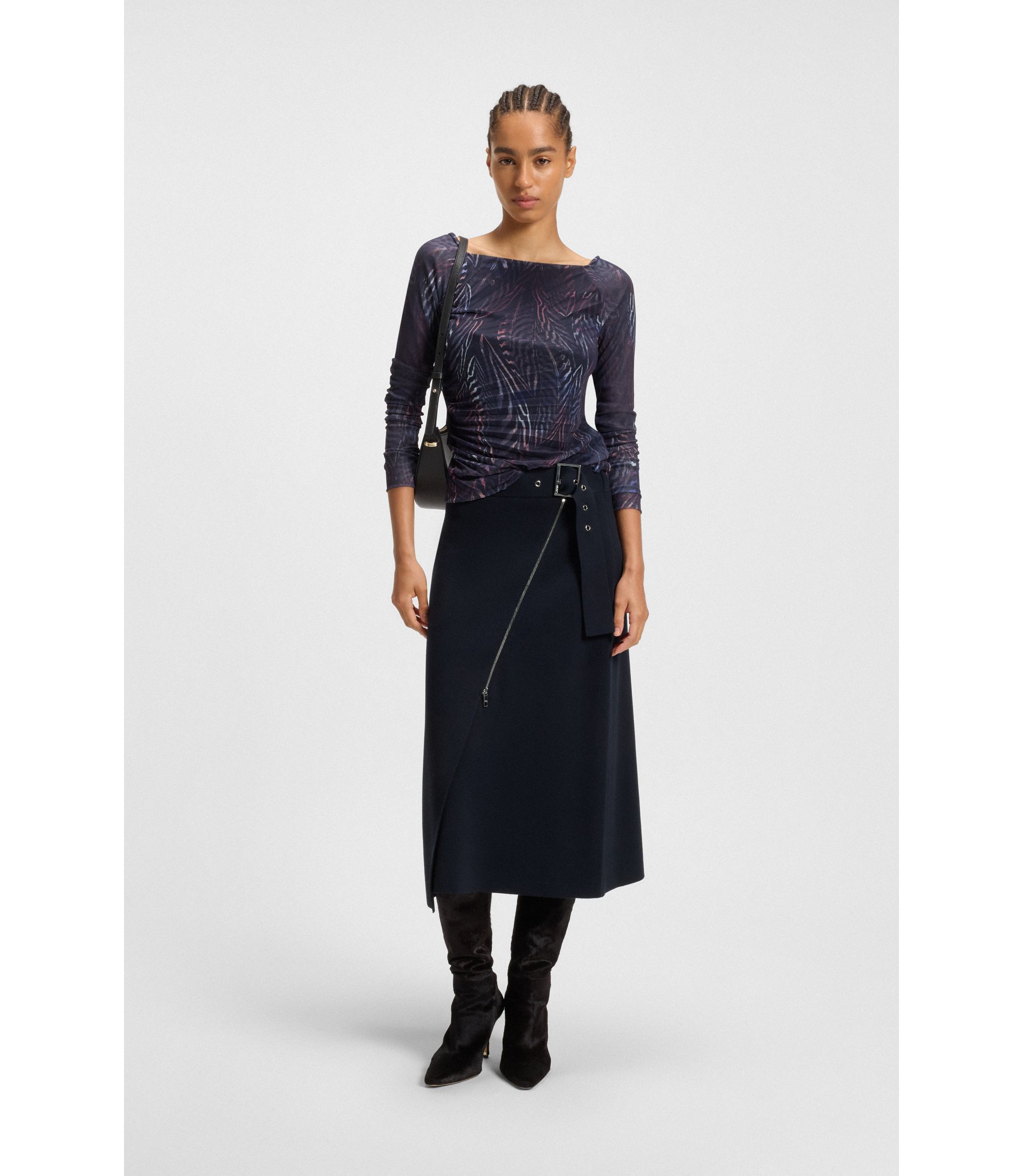 スカート BOSS BOSS - Belted skirt with faux zip - Dark Blue