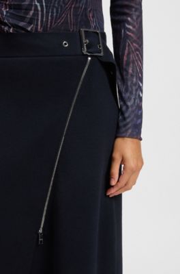 Belted skirt with faux zip, Dark Blue