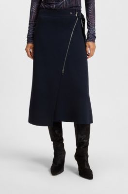 Belted skirt with faux zip, Dark Blue