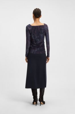 Belted skirt with faux zip, Dark Blue