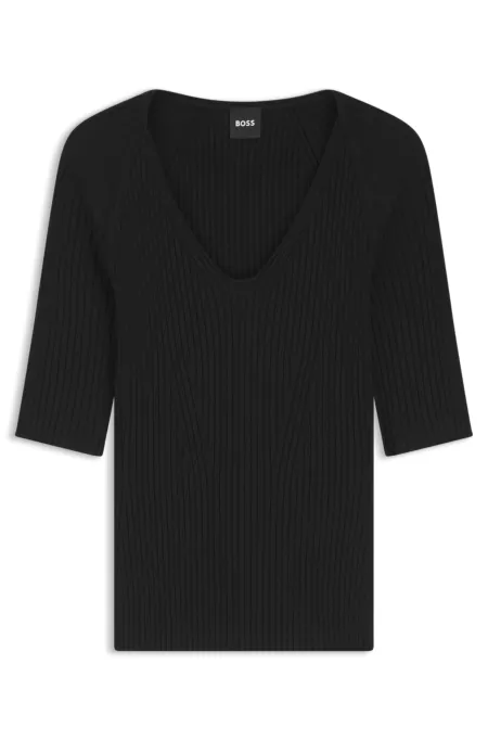 Structured-knit T-shirt with tonal button trims