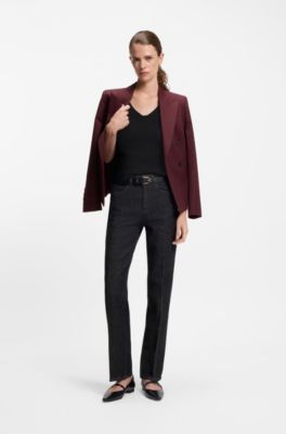 Structured-knit T-shirt with tonal button trims, Black