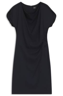 Drape-neckline dress with gathered detail 1