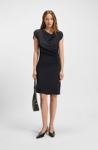 Vestido de escote drapeado con detalle fruncido, Azul oscuro