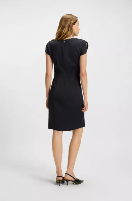 Drape-neckline dress with gathered detail