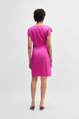 Drape-neckline dress with gathered detail, Pink