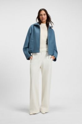 Mock-neck sweater in merino wool, Natural