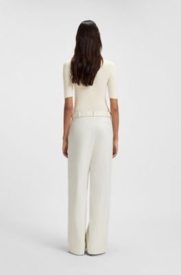Mock-neck sweater in merino wool, Natural