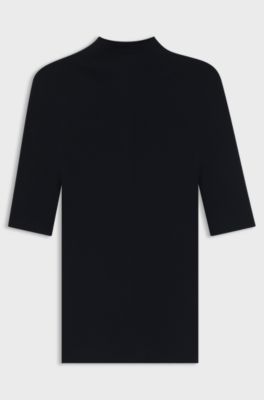 Mock-neck sweater in merino wool, Dark Blue