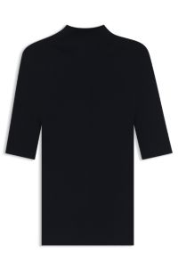 Mock-neck sweater in merino wool, Dark Blue