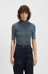 Trui van merinowol met hoge hals, Blauw