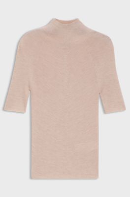 Mock-neck sweater in merino wool, Light Pink