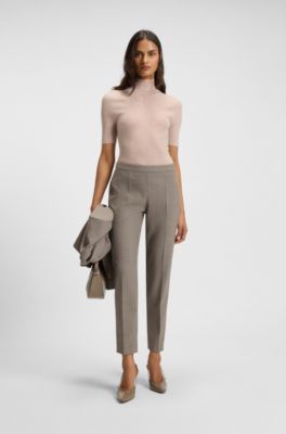 Mock-neck sweater in merino wool, Light Pink