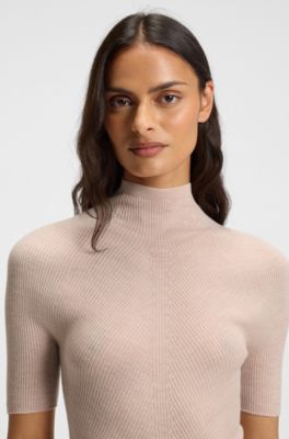 Mock-neck sweater in merino wool, Light Pink