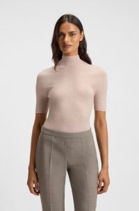 Mock-neck sweater in merino wool, Light Purple